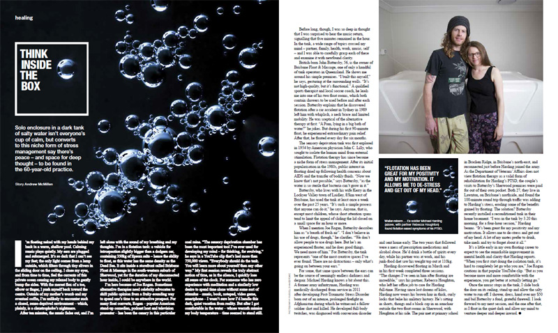 Qweekend story: 'Think Inside The Box: Float therapy' by Andrew McMillen, October 2014