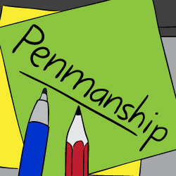 Logo for 'Penmanship', Andrew McMillen's podcast about Australian writing culture, launched in May 2015. Logo design by Stuart McMillen